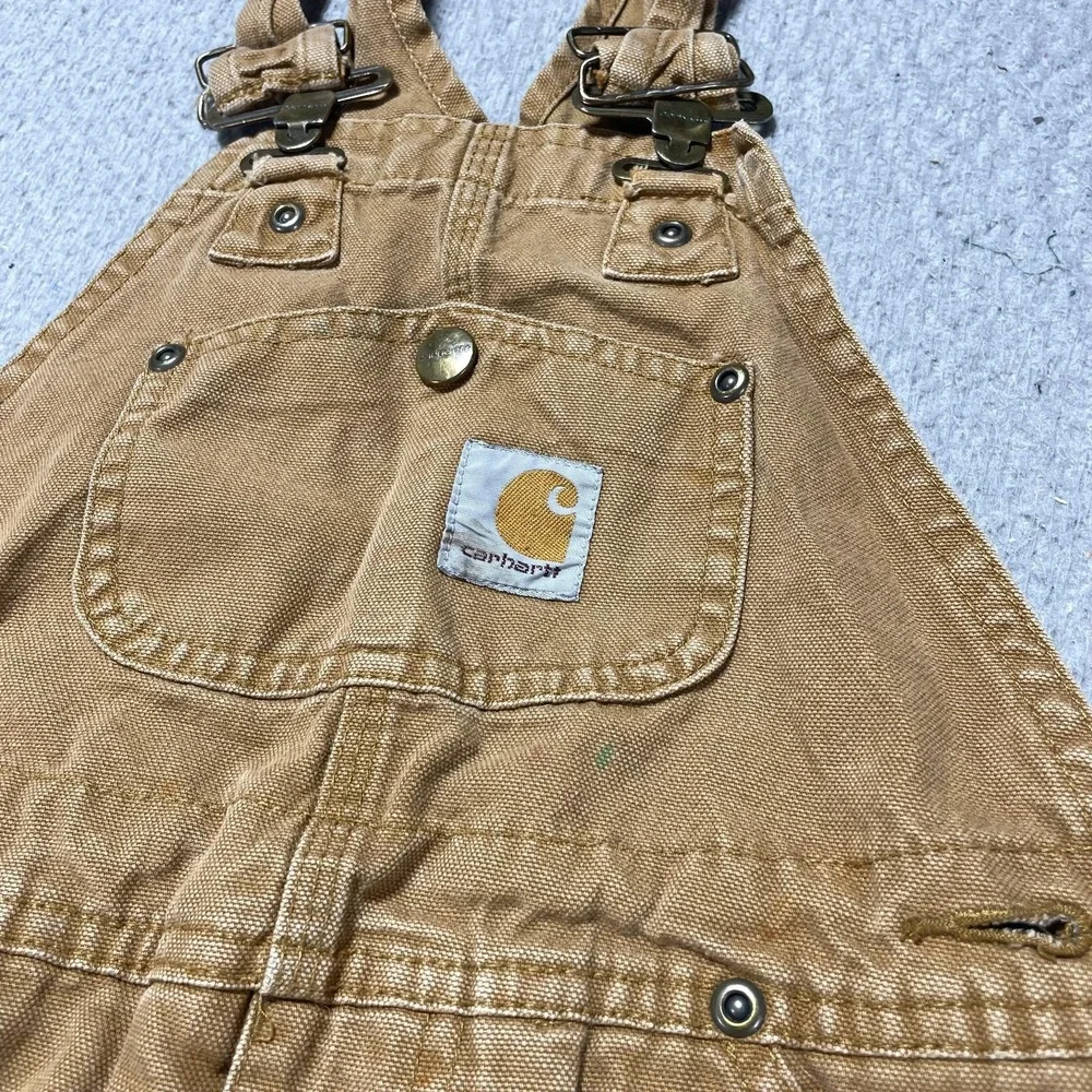Carhartt Snow Bib Overalls Kids Size 5 Brown Canvas Insulated Workwear Ski